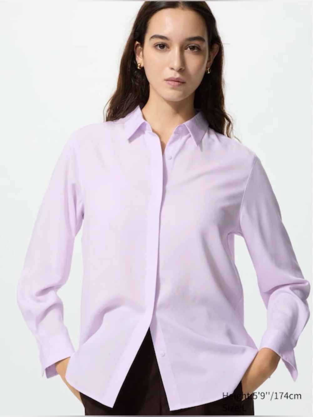 Uniqlo Rayon Long Sleeve Blouse Lavender Purple Size M 482822